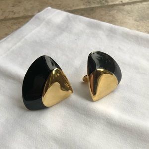80’s Monet Black Enamel and Gold Tone Earrings